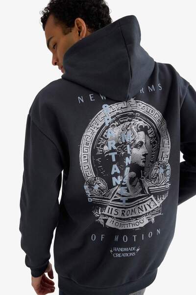 DeFacto Boxy Fit Hooded Back Printed Sweatshirt F2109Ax25Au