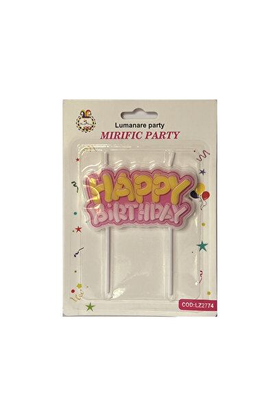 Mirific Party Lumânare pentru tort roz, galbenă, 12 cm, la mulți ani, PPLZ2774