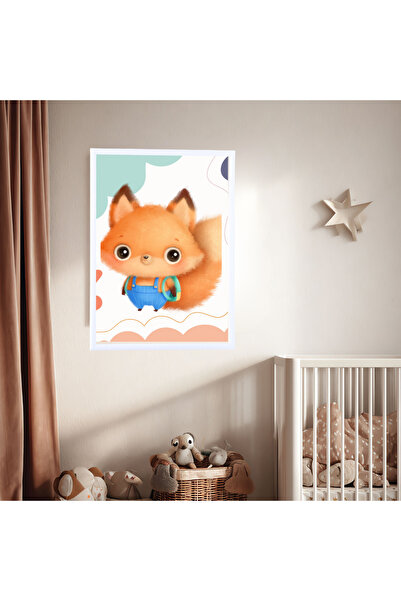 mixefor Animal Figured Baby Room White Framed Canvas Print Painting