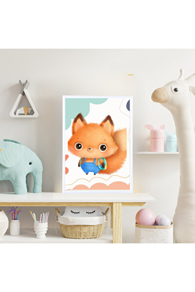 mixefor Animal Figured Baby Room White Framed Canvas Print Painting