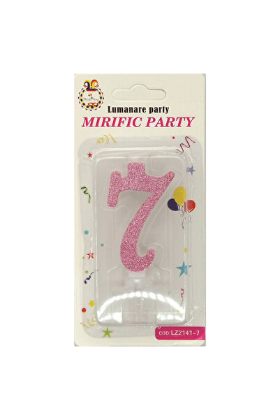 Mirific Party Pink glitter cake candle, 6 cm, number 7