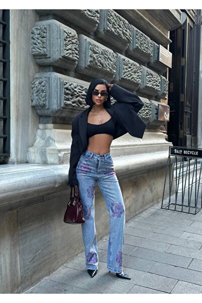 MADAME MELEK Varaklı Palazzo Denim Pants Jeans