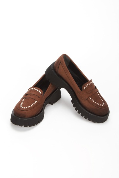 Miss Mitto Women's Brown Suede Thick Soled Comfortable Loafer Shoes