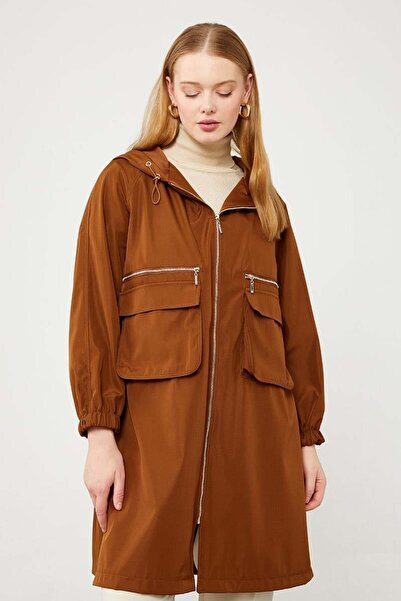 Levidor Taba Hooded Zipper Closure Trench Coat