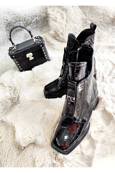 Of&Off Women's Croco Pattern Patent Leather Imported Boots