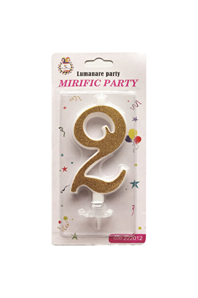 Mirific Party Cake candle, gold color with glitter, 10.5 cm, number 2