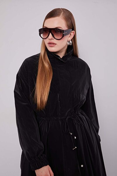 Levidor Siyah Bel Lastikli Trençkot