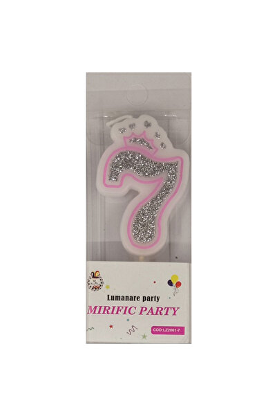 Mirific Party Cake candle pink, silver with glitter, 6 cm, number 7