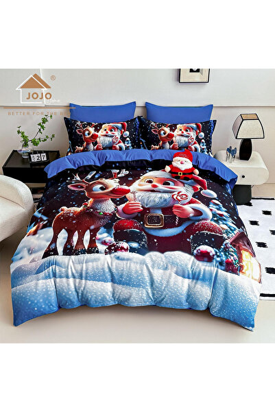 FIONNA.RO Finet Bed Linen 6 Pieces With Elastic 5D Christmas Pattern - Santa Claus And Reindeer