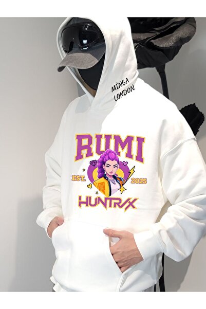 Minga London Φούτερ Unisex Style Huntrx Rumi Πολύχρωμο με τύπωμα Λευκό oversized