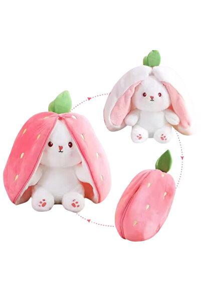 Stuniko Strawberry Bunny Plush Toy, Soft and Fluffy, Pink and White, 35 cm, 3 years+