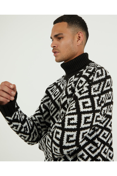 elkumoda Oversized Balıkçıyaka Sweater Cotton Relaxed Fit High Neck Knitwear