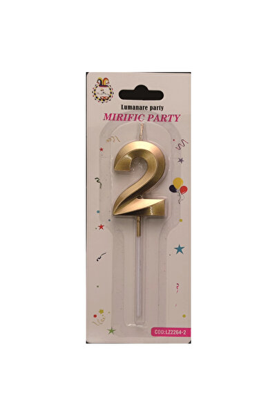 Mirific Party Cake candle, metallic gold color, 5 cm, number 2
