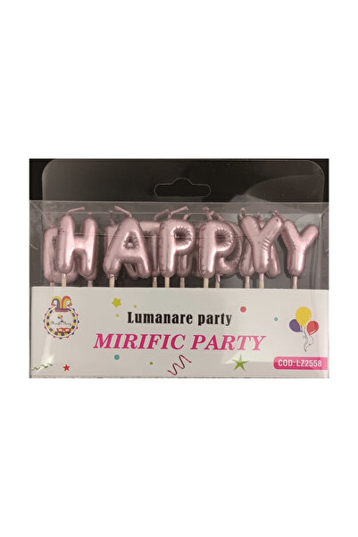 Mirific Party Pink and Gold Cake Candle, 3 cm, 'Happy Birthday'