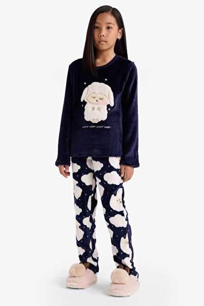 DeFacto Дівчачий піжамний комплект з довгими рукавами та еластичним поясом D1083A824WN