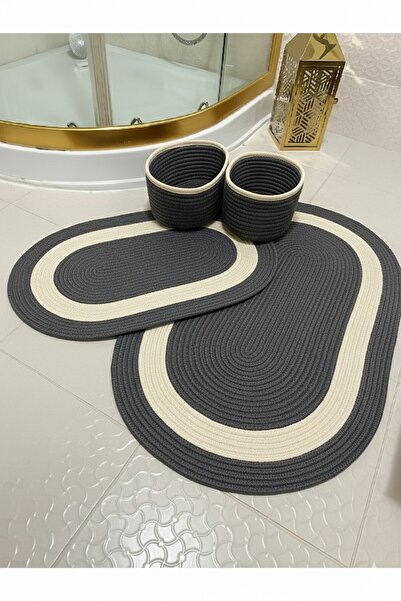 GNG Home Tekstil Σετ πατάκια μπάνιου από γιούτα, ψάθινο, σετ καλάθι μπάνιου, ...