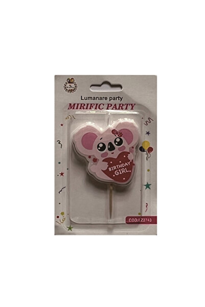 Mirific Party Lumânare pentru tort, roz/roșu, 9 cm, ursuleț koala, „Fată de z...