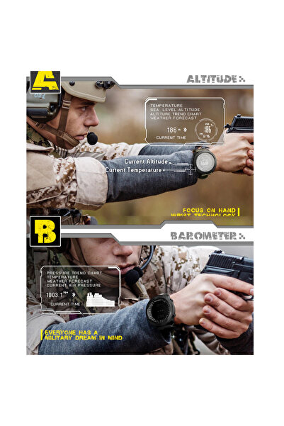 North Edge Ceas bărbătesc Apache, sport militar, altimetru, busolă, temperatură, barometru, alarmă, negru