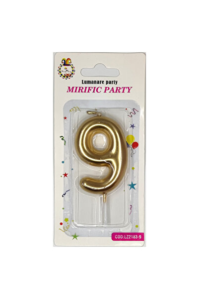 Mirific Party Cake candle, metallic gold color, 6 cm, number 9