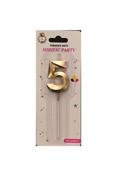 Mirific Party Cake candle, metallic gold color, 5 cm, digit 5