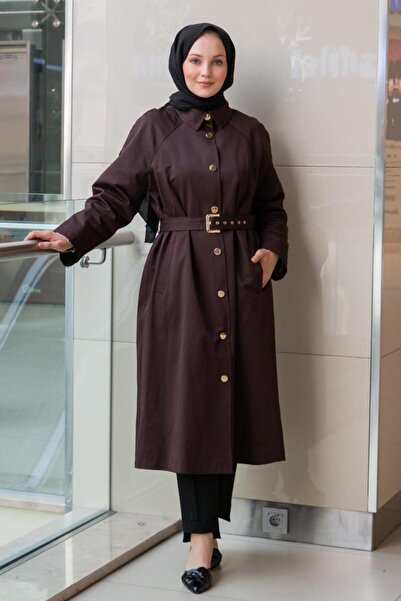 Ghisa Reglan Sleeve Trench Coat with Front Snap Buttons and Belt