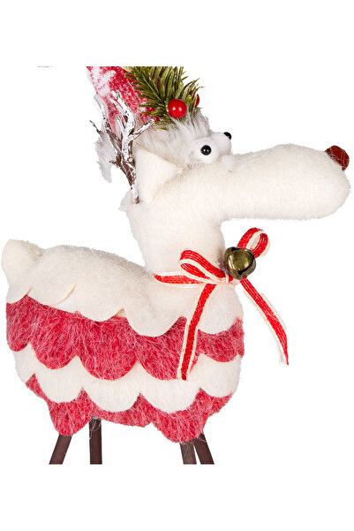 Herdekora Christmas Ornament, Deer, Red-White - Wooden Legs, 24X35 cm