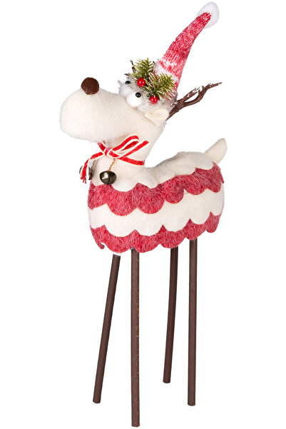Herdekora Christmas Ornament, Deer, Red-White - Wooden Legs, 28X43 cm
