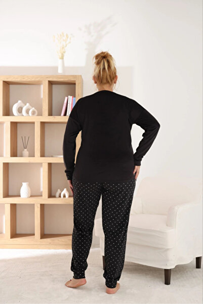 Pijamoni Women's Plus Size Soft Velvet Black Pajama Set