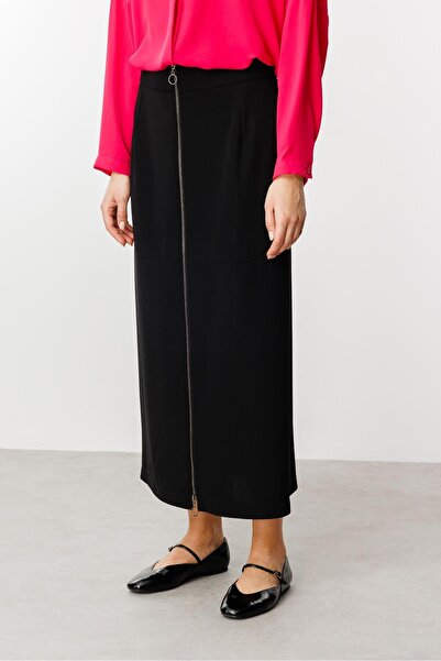 Micca Part Dökümlü Kumaştan Parçalı Zamansız Etek-Siyah