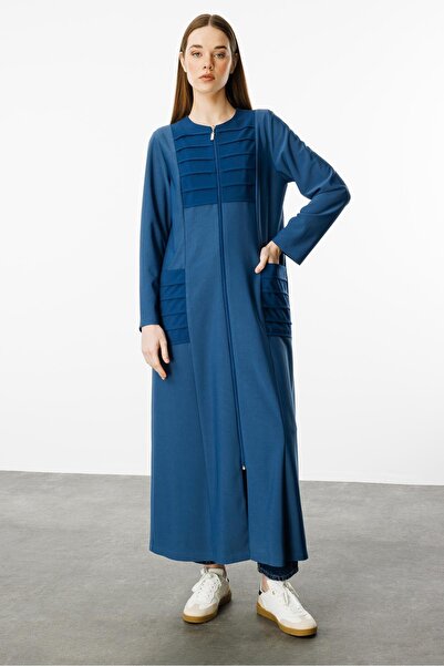 Micca Nervur Detaylı Spor Dökümlü Kumaş Ferace Kap-İndigo