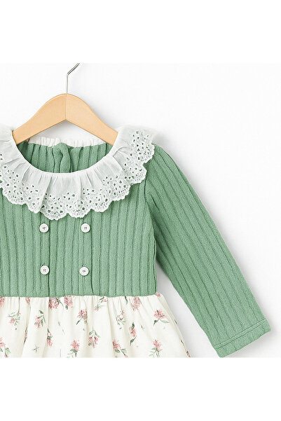 Carmin Baby Floral Pattern Lace Detail Baby Girl Dress