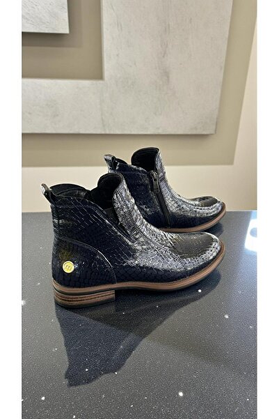 Mammamia D25Kb-8200 Navy Blue Patent Leather Genuine Leather Full Orthopedic Daily Women's Boots