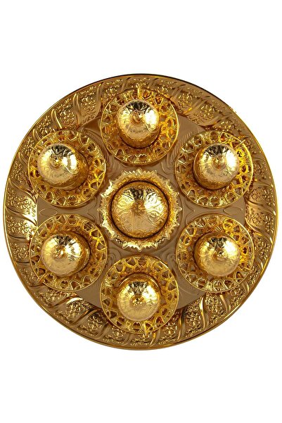 KT HOME Cup Set for 6 People - Copper Ottoman Patterned Turkish Coffee Tray Turkish Delight Cup Coffee Cup Set