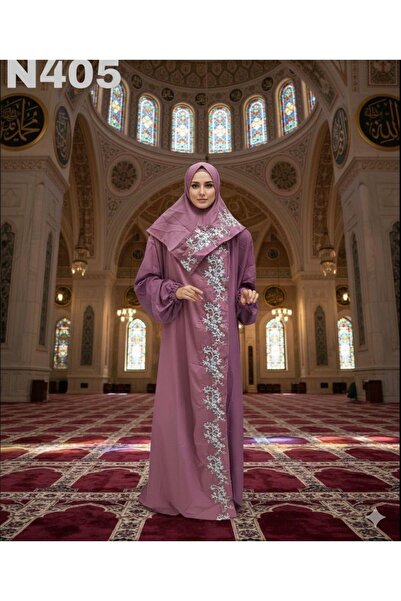 STAYILK DRESSES إسدال صلاة موف غامق بتصميم فخم يزينه تطريز أنيق على طول الإسدال