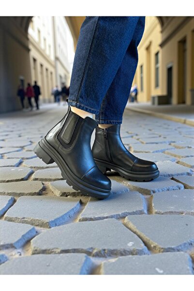 Mammamia D25Kb-1660 Black Genuine Leather Full Orthopedic Daily Women's Boots