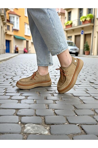 Mammamia D25Ka-7025 Beige Genuine Leather Full Orthopedic Women's Casual Daily Shoes