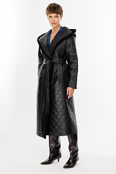 Micca Sorf (suni) Kürk Garni Baharlık Hafif İçi Dolgulu Spor Trenç Kap Kaban-Siyah