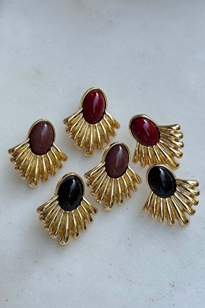 AMORE.İST STORE Gold Kanat Çerçeveli Renkli Küpe