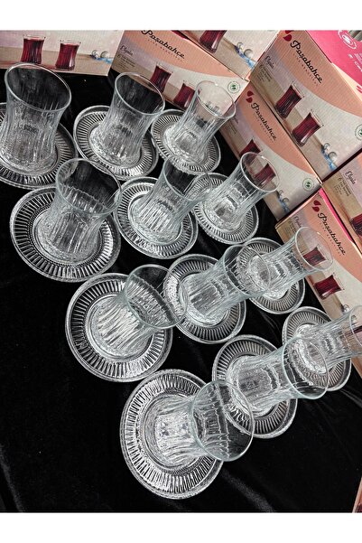 DİBA AVM Elysia Paşabahce Tea Cup Imported Tea Plate Set 24 Pieces -12 Tea Cups 12 Tea Plates