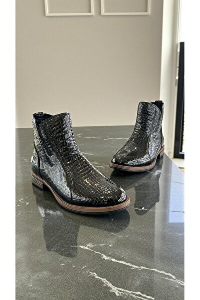 Mammamia D25Kb-8200 Black Patent Leather Genuine Leather Full Orthopedic Daily Women's Boots