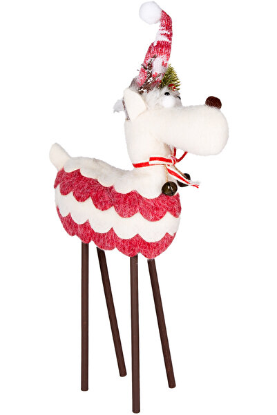 Herdekora Christmas Ornament, Deer, Red-White - Wooden Legs, 28X43 cm
