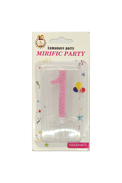 Mirific Party Pink glitter cake candle, 6 cm, number 1