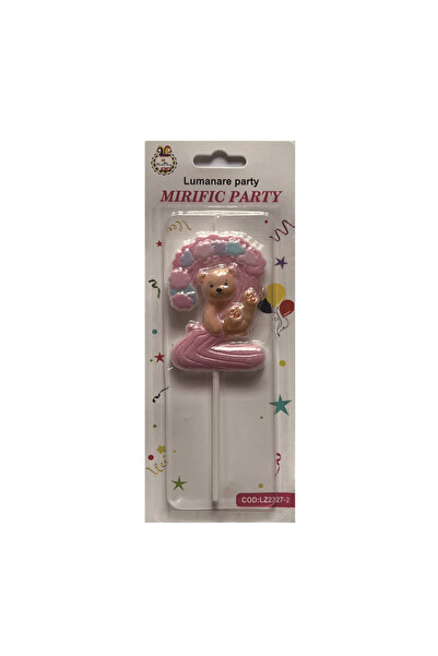 Mirific Party Lumânare tort, roz, 15 cm, ursuleț de pluș, numărul 2