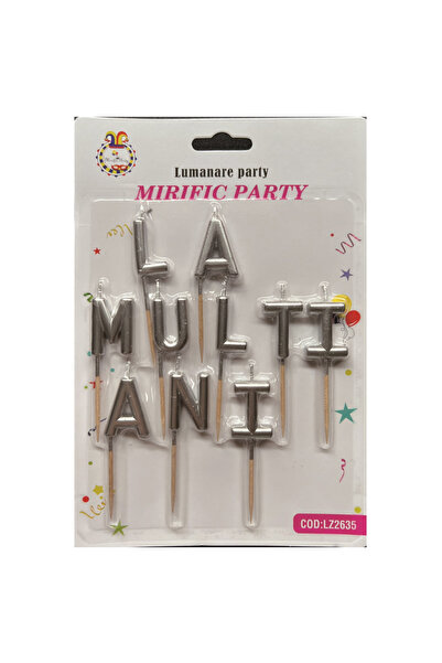 Mirific Party Set of 10 silver cake candles, 3 cm, "Happy Birthday"