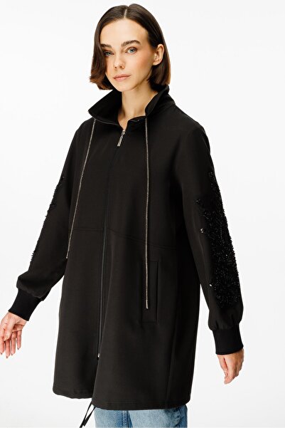 Micca Dokuma Kumaş ve Kollu Boncuk İşleme Detaylı Her Zaman Kullanıma Uygun Kap-Siyah