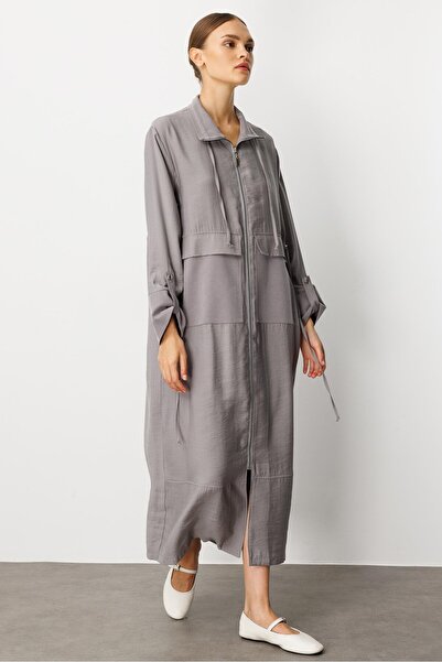 Micca Soft Modal (%90 miccell doğal ) Garni Detay Kap/ Ferace-Gri