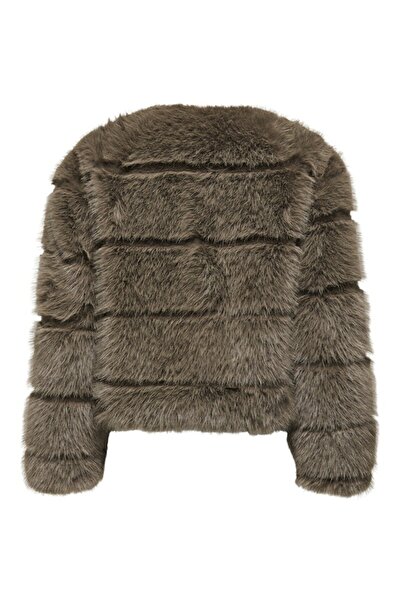 ONLY Women's Brown Jdyofelia Faux Fur Jacket Otw Sie Jacket 15359349-Shitake