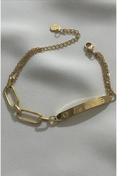 stainless steell Love Written Insignia Decided Steel Gold Color Bracelet