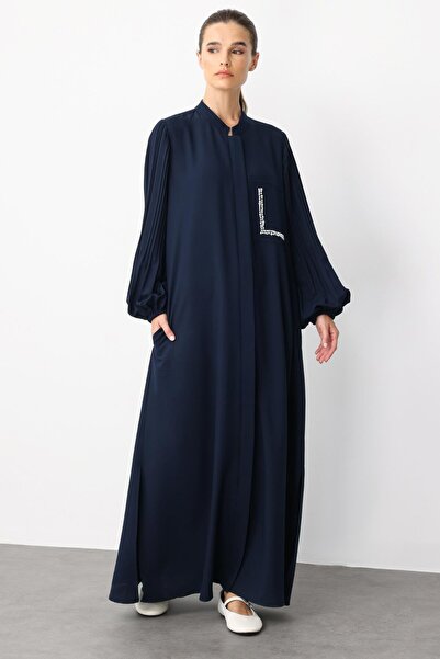 Micca Pilise Kol ve İnci Cep Detaylı İpekçe Kumaş Zamansız Ferace-Laci