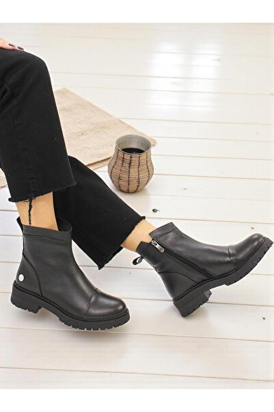 Mammamia D25Kb-1665 Black Genuine Leather Full Orthopedic Daily Women's Boots